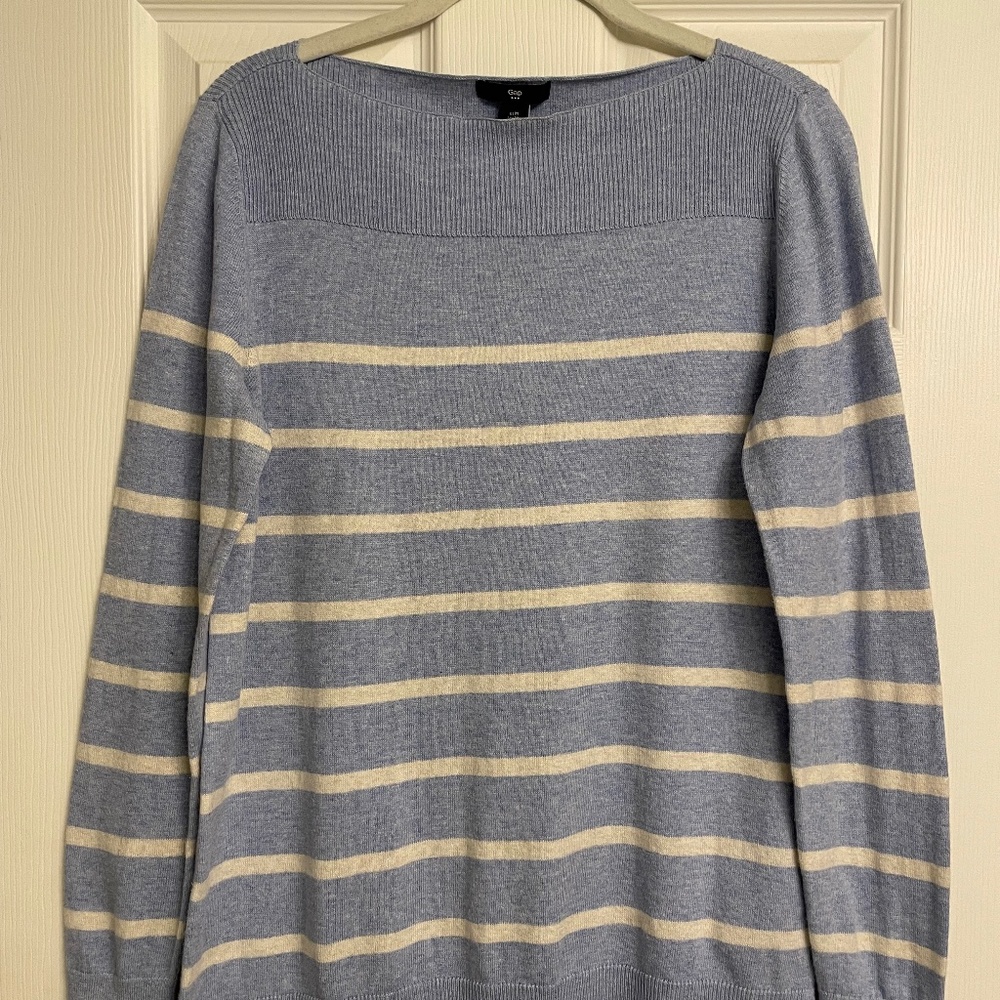 GAP Blue/Cream Boatneck Striped Sweater